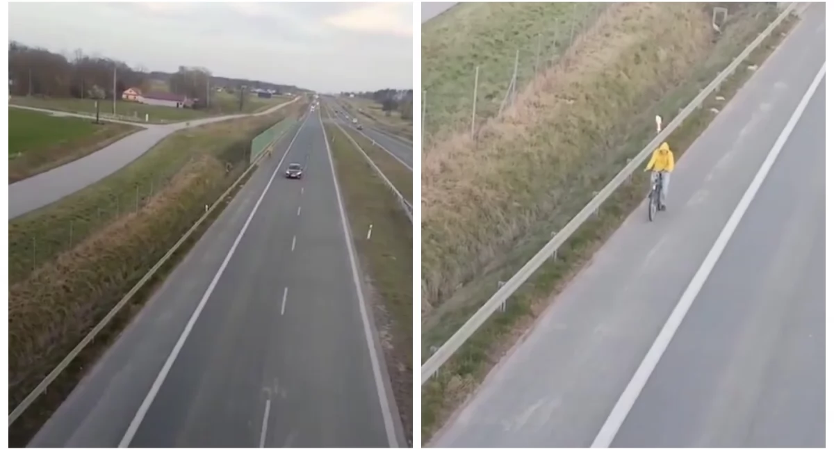 Rowerzysta jechał ekspresówką - Video od Czytelnika!