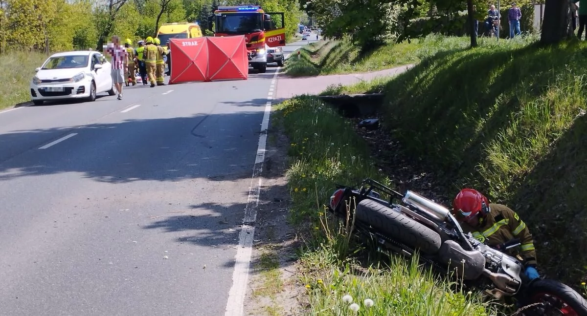 Zderzenie motocyklisty z samochodem - Droga krajowa 76 była zablokowana