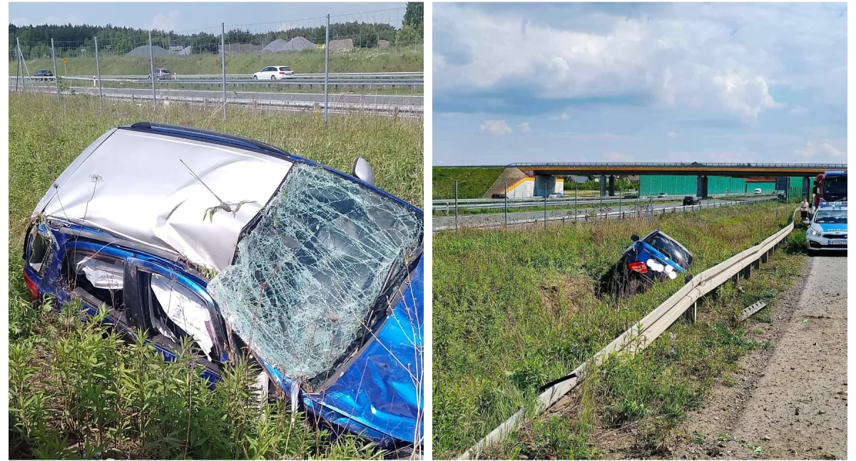 Samochód dachował, dwie osoby w szpitalu