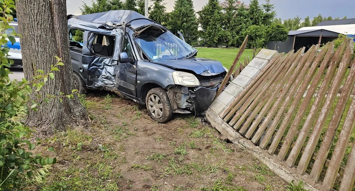 Kierowca z ponad 3 promilami wjechał w drzewo i ogrodzenie