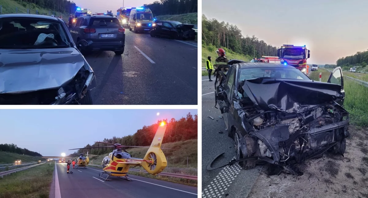 Wypadek: Na S17 zderzyły się 3 samochody - Podróżowało nimi 8 osób. Lądowały śmigłowce LPR