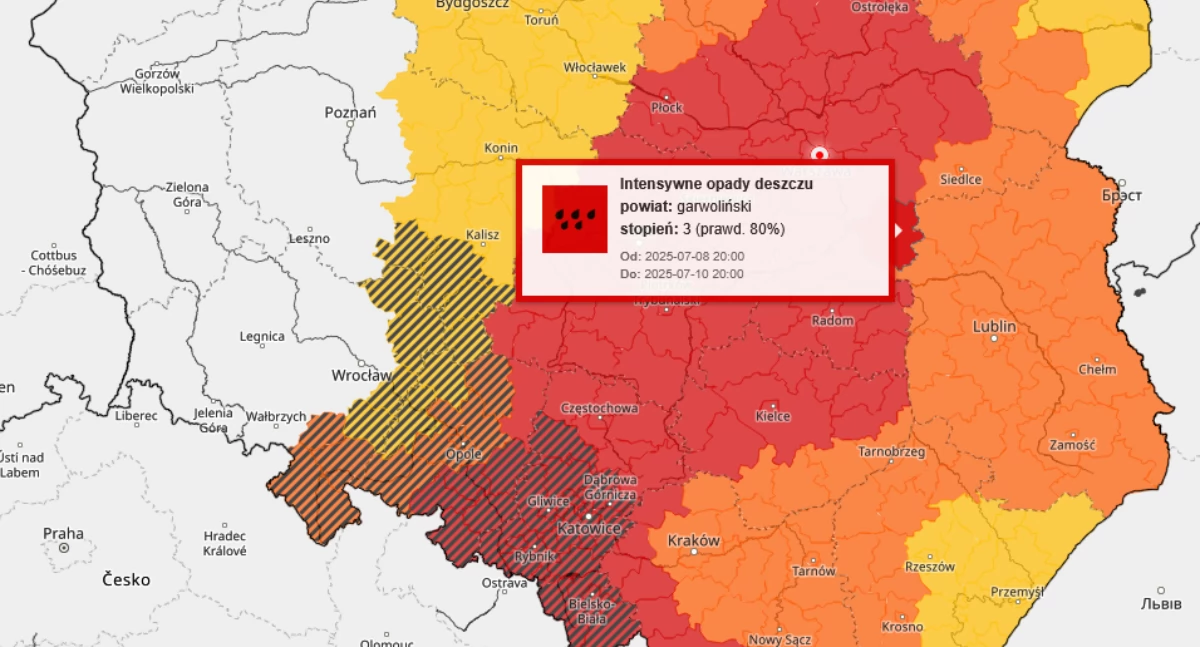 PILNE! Powiat garwoliński: Ostrzeżenie 3. stopnia przed ulewnymi deszczami!