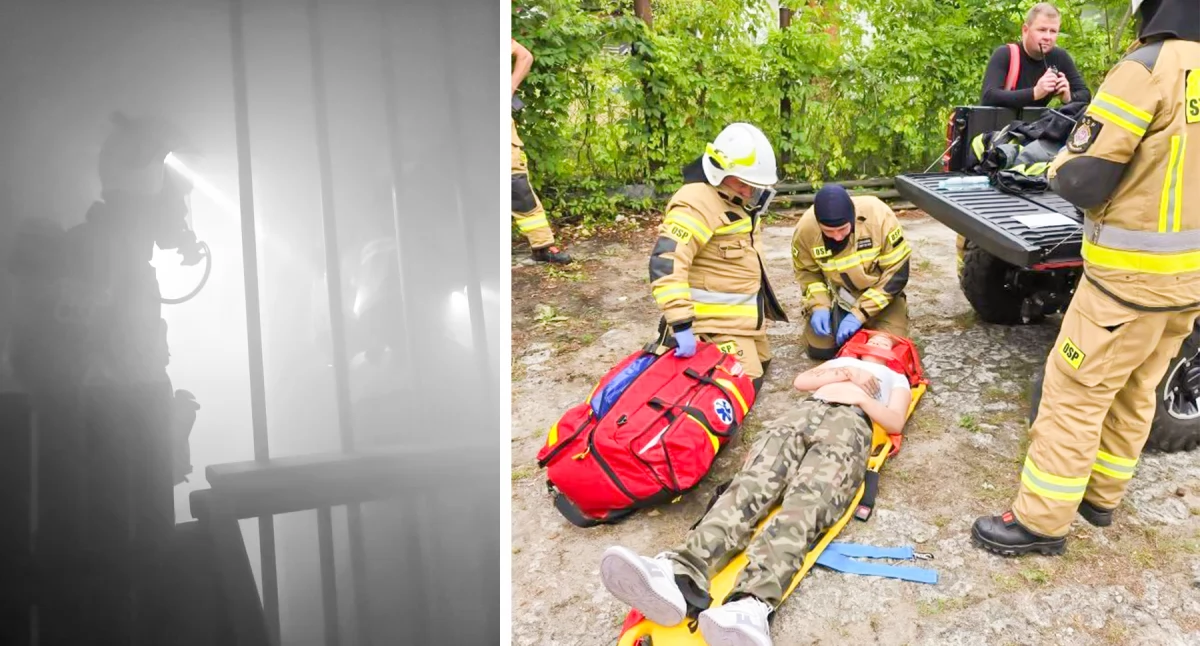 Dym, uwięziony strażak i ewakuacja z balkonu. Jednostki OSP ćwiczyły w realistycznych warunkach