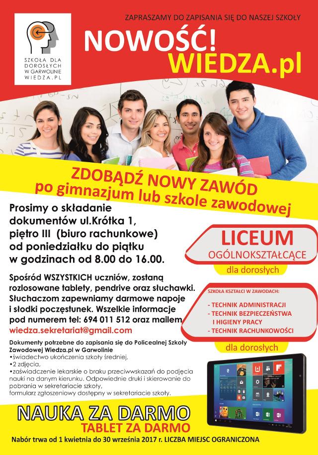 Wiedza.pl – Bezpłatna szkoła dla dorosłych w Garwolinie zaprasza!