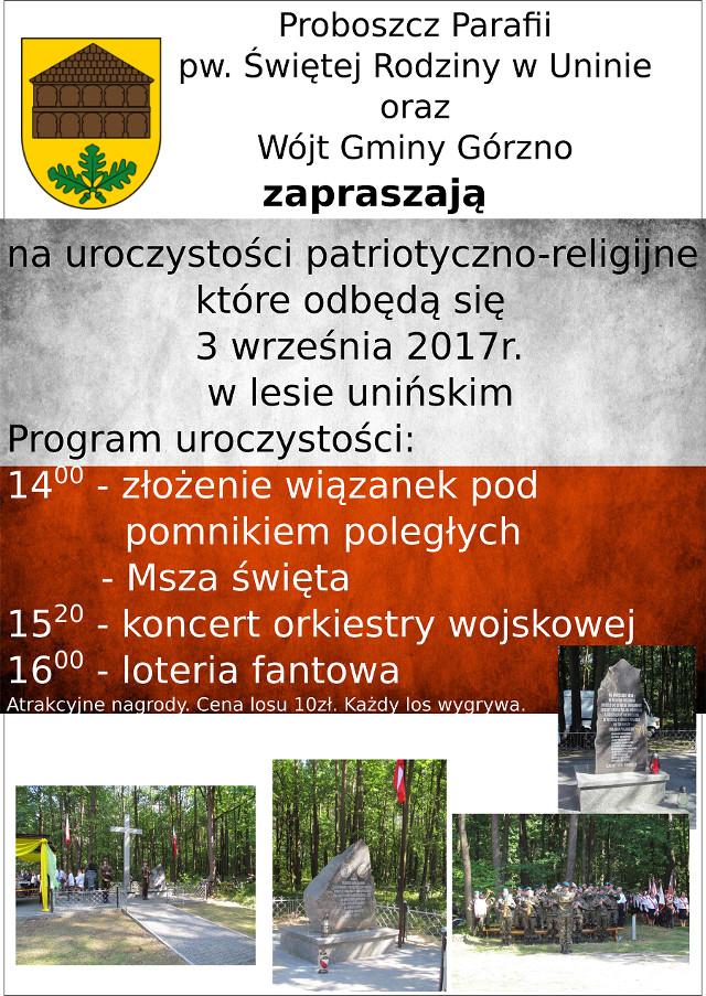 Gm. Górzno: Uroczystości patriotyczno-religijne w lesie unińskim 