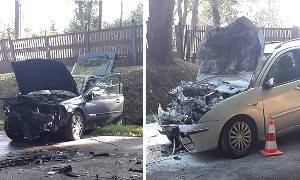 Wypadek w Stoczku: 4 osoby poszkodowane po czołowym zderzeniu aut