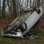 Wypadek: toyota dachowała po zderzeniu z sarną
