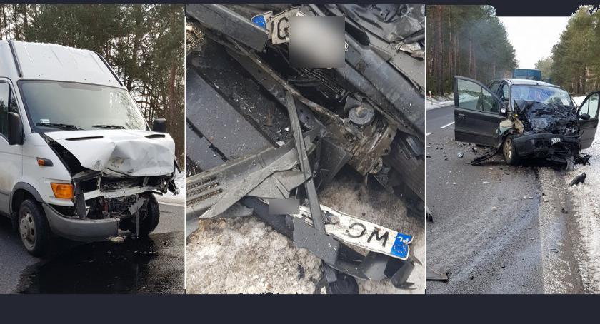 Wypadek na DW 801 – czołowe zderzenie aut – w szpitalu mężczyzna i dziecko