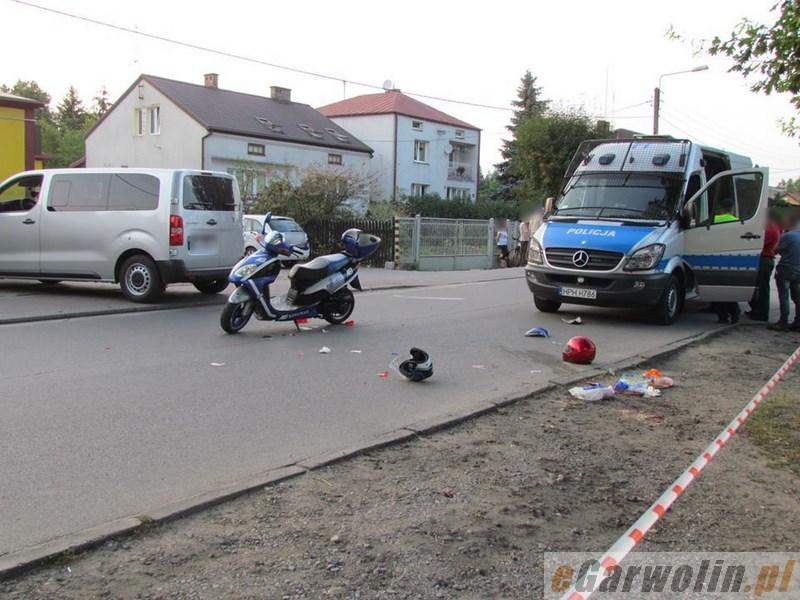 Wypadek w Trąbkach: pijana pasażerka skutera z obrażeniami