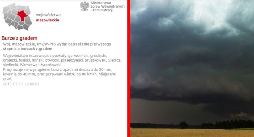Burze z gradem - ostrzeżenie I stopnia