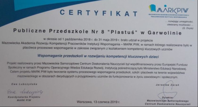 Przedszkole Plastuś z certyfikatem