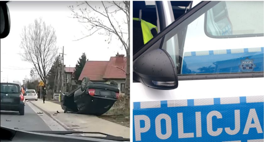 Kolizja samochodów – Jeden pojazd dachował