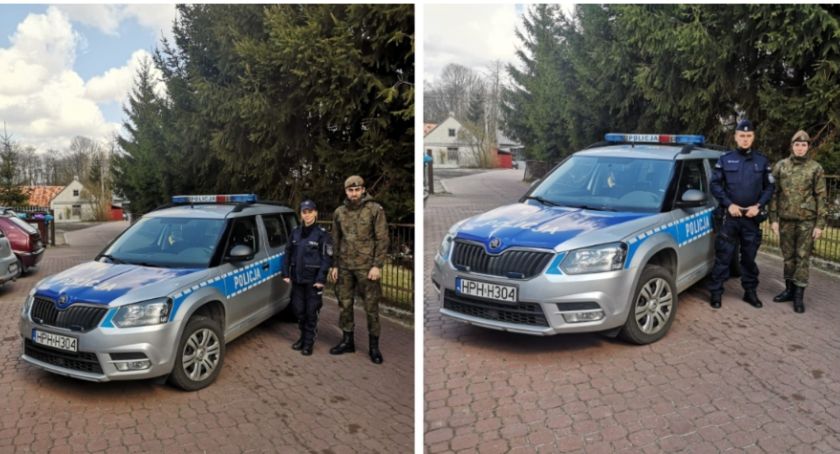 Policjanci i żołnierze kontrolują osoby na kwarantannie