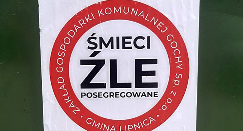 Nalepka za złą segregację śmieci