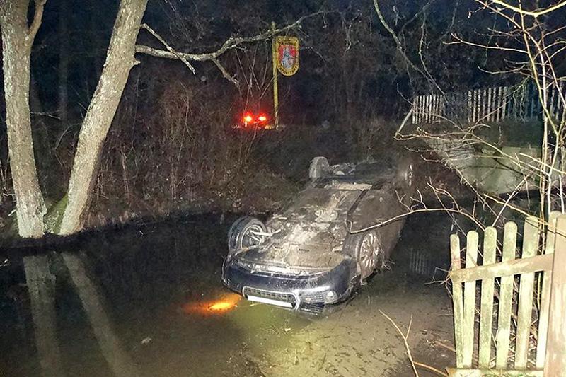 Luksusowe auto w rzece