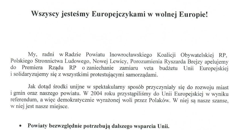 Apel Radnych Powiatu Inowrocławskiego KO i NL,PSL,PRB 