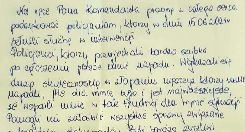 Napadnięta kuracjuszka przesłała list z podziękowaniem dla policjantów