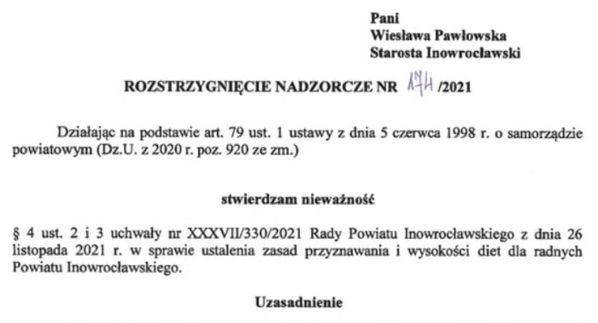 Wojewoda uchylił uchwałę o podwyżkach radnych w powiecie