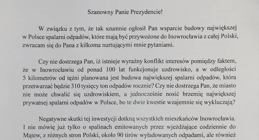 Stachowiak z apelem w sprawie spalarni
