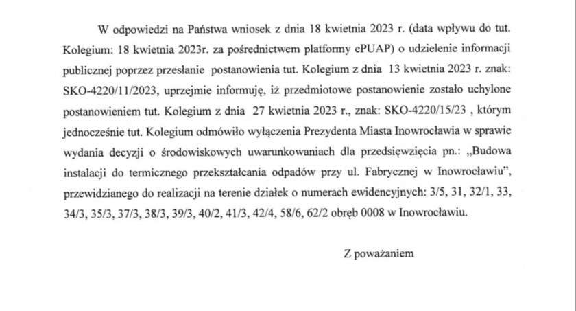 SKO wycofuje się ze swojej decyzji w sprawie spalarni śmieci