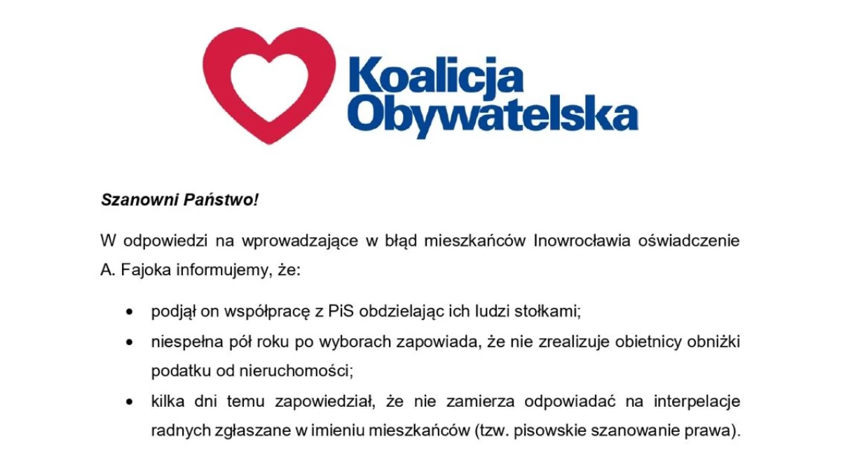 KO odpowiada na oświadczenie prezydenta Inowrocławia