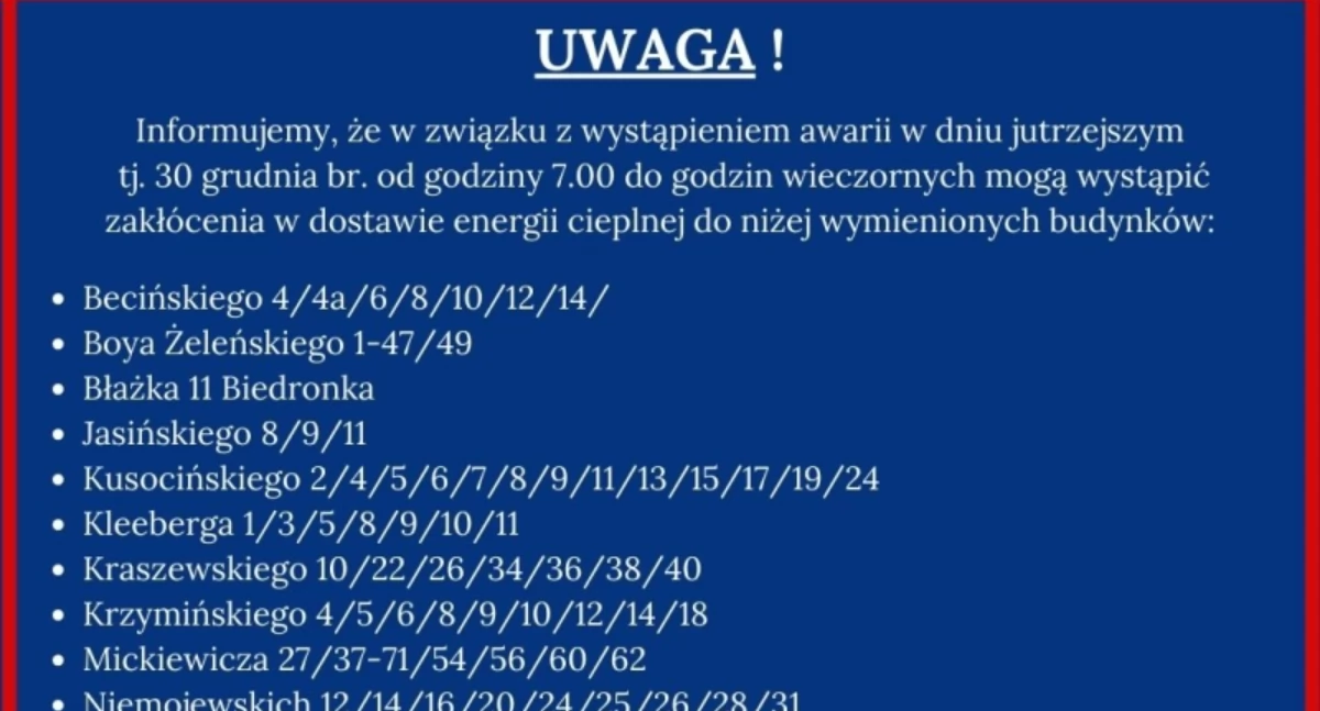 Może być zimno w domach 