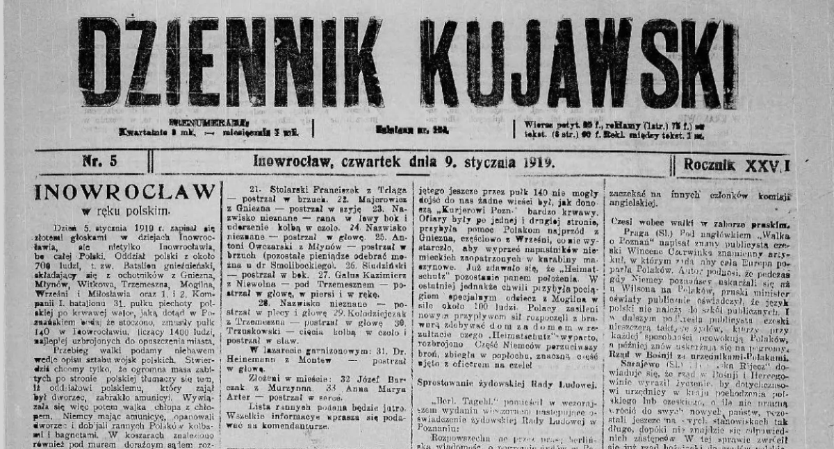 Co pisał Dziennik Kujawski 9 stycznia 1919 roku