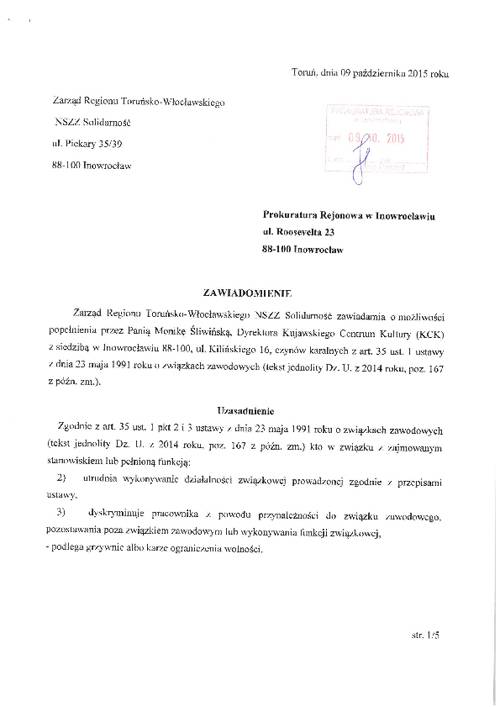 NSZZ Solidarność poszła do prokuratury przeciwko dyrektor KCK
