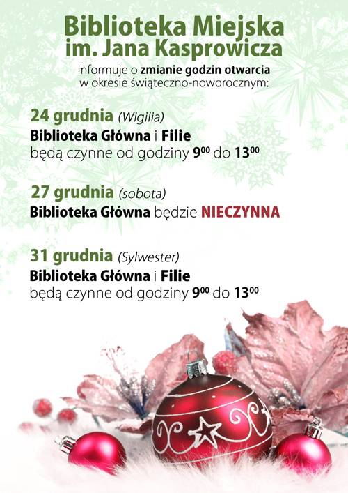 Jak będzie działać Biblioteka Miejska w święta