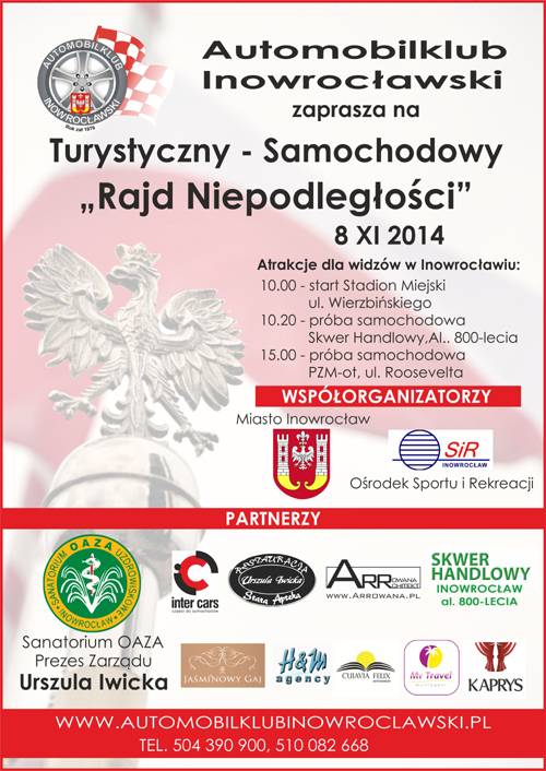 Zapraszamy na Turystyczny - Samochodowy Rajd Niepodległości