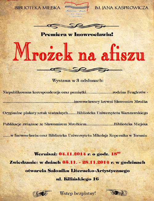 Mrożek na afiszu w inowrocławskiej bibliotece
