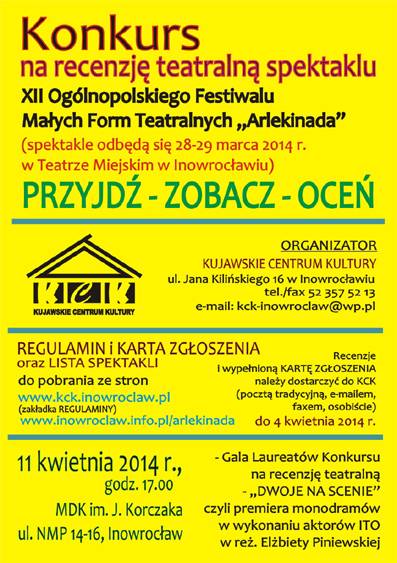 Konkurs na recenzję teatralną z Arlekinady