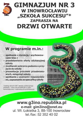 Gimnazjum nr 3 zaprasza na drzwi otwarte