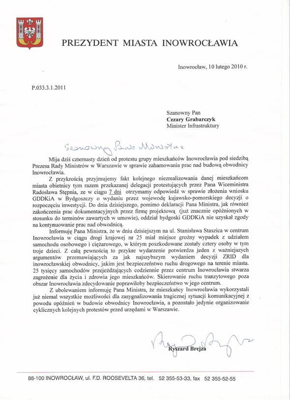 Prezydent napisał kolejne pismo do Cezarego Grabarczyka