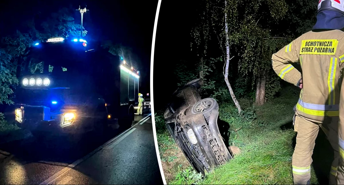 Piętnastolatek za kierownicą, volkswagen w rowie po dachowaniu