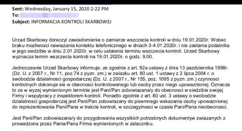 Nie otwieraj takich wiadomości - skarbówka ostrzega