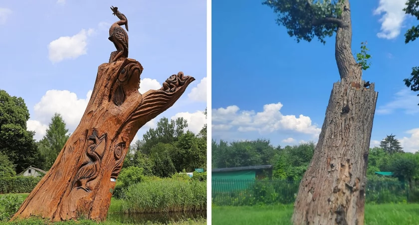 Nowa drewniana rzeźba na Żoliborzu