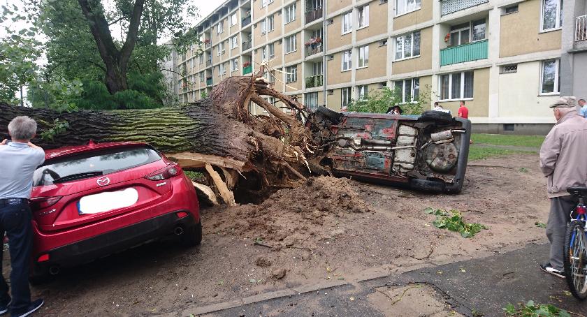 Przygniecione samochody na Żoliborzu. Ogromne szkody po nawałnicy w Warszawie.