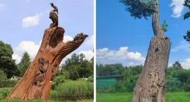 Nowa drewniana rzeźba na Żoliborzu