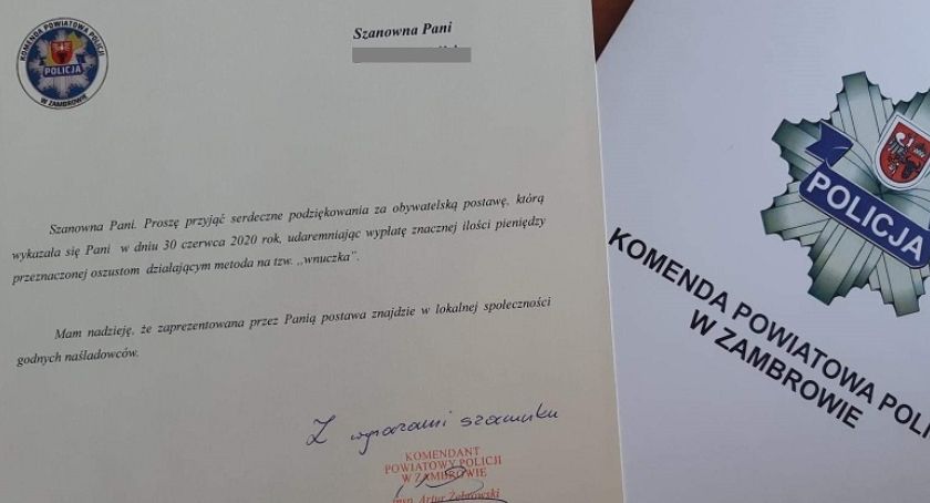 Komendant podziękował pracownicy banku za czujność