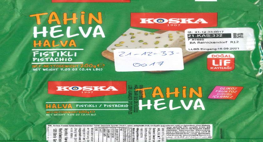 Salmonella w partii chałwy z pistacjami