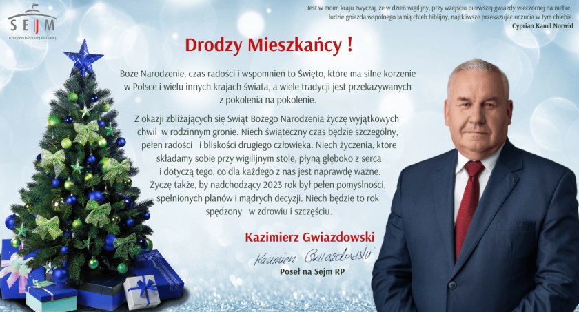 Poseł na Sejm RP Kazimierz Gwiazdowski składa życzenia mieszkańcom Zambrowa i powiatu zambrowskiego