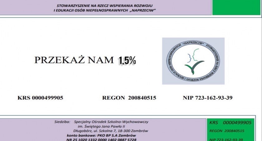 Przekaż 1,5% podatku na Stowarzyszenie Na Rzecz Wspierania Rozwoju i Edukacji Osób Niepełnosprawnych „Naprzeciw” 