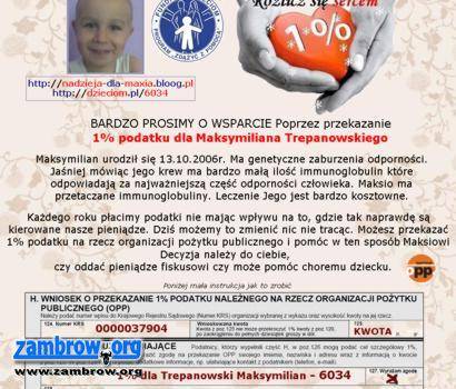 Podaruj 1% choremu Maksymilianowi