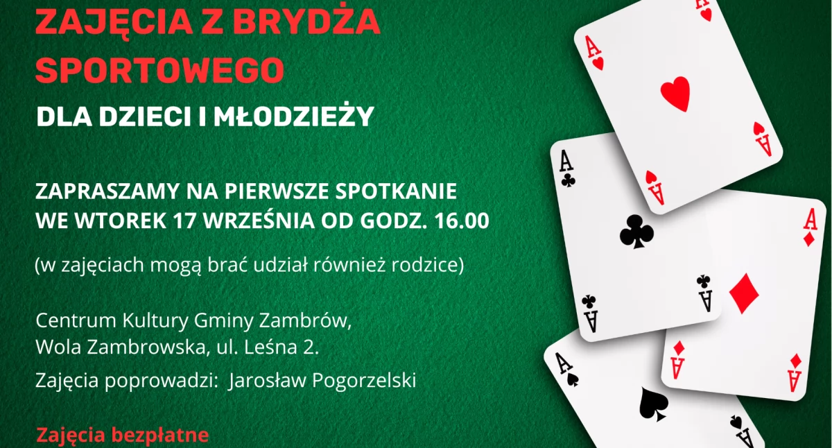 Zajęcia Brydża Sportowego dla Dzieci i Młodzieży
