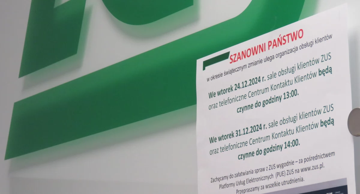 ZUS będzie pracował w skróconych godzinach w Wigilię oraz w Sylwestra