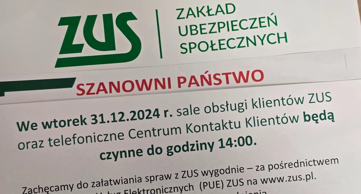 31 grudnia ZUS będzie obsługiwał klientów krócej