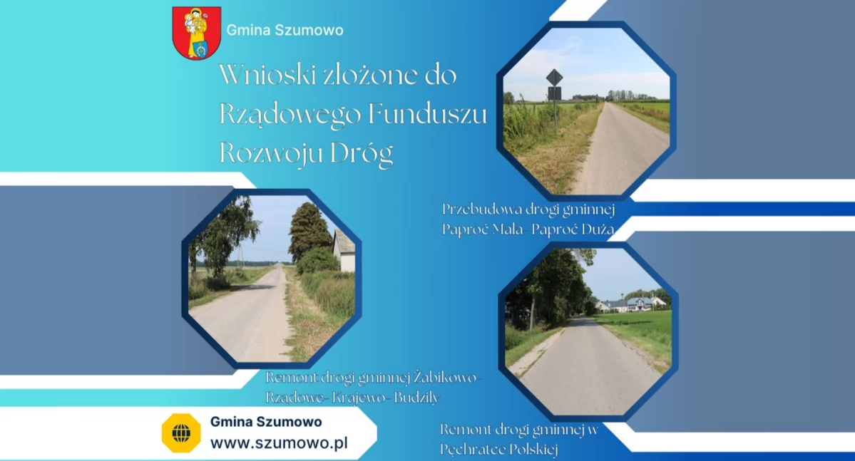 Gmina Szumowo złożyła wnioski o dofinansowanie inwestycji w ramach Rządowego Funduszu Rozwoju Dróg 