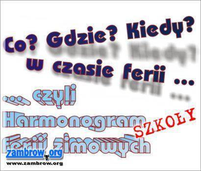 Harmonogram ferii zimowych – szkoły