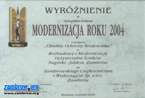 Zambrowskie Ciepłownictwo i Wodociągi laureatem IX edycji ogólnopolskiego konkursu Modernizacja roku